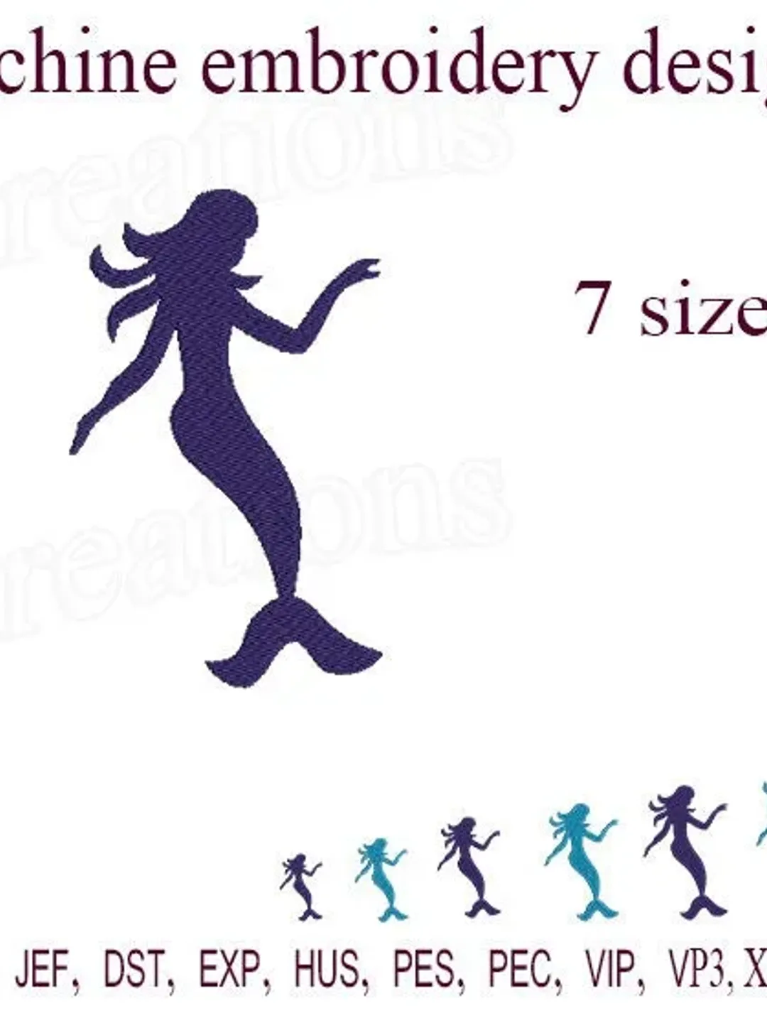 Emb files mermaid Embroidery Design Undine silhouette Machine embroidery design sea embroidery design water nymph Design Embroidery Digital