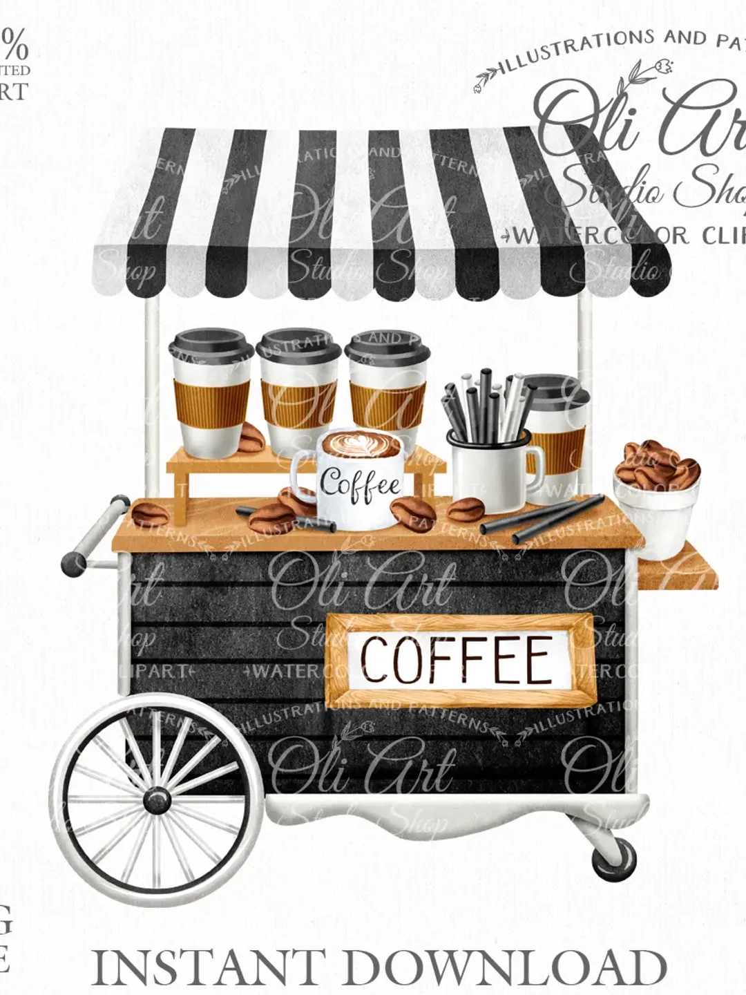 Coffee cart. Summer. Download clipart PNG. Spring Digital File. Digital Download. OliArtStudioShop