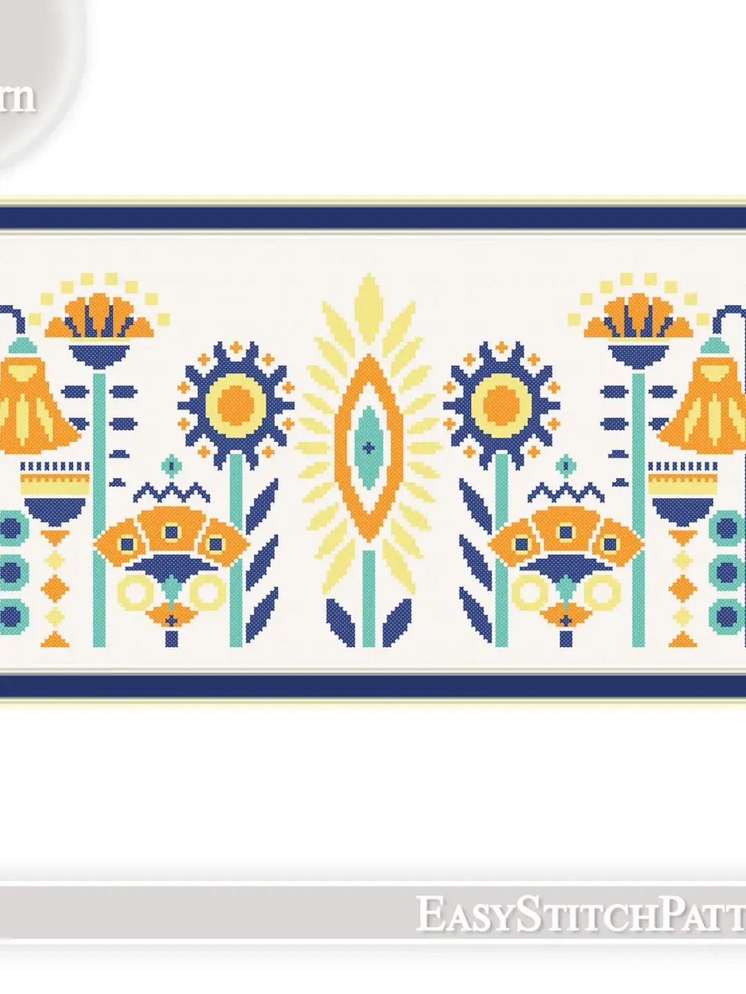 Traditional folk cross stitch pattern. Abstract Flowers cross stitch. Easy cross stitch.