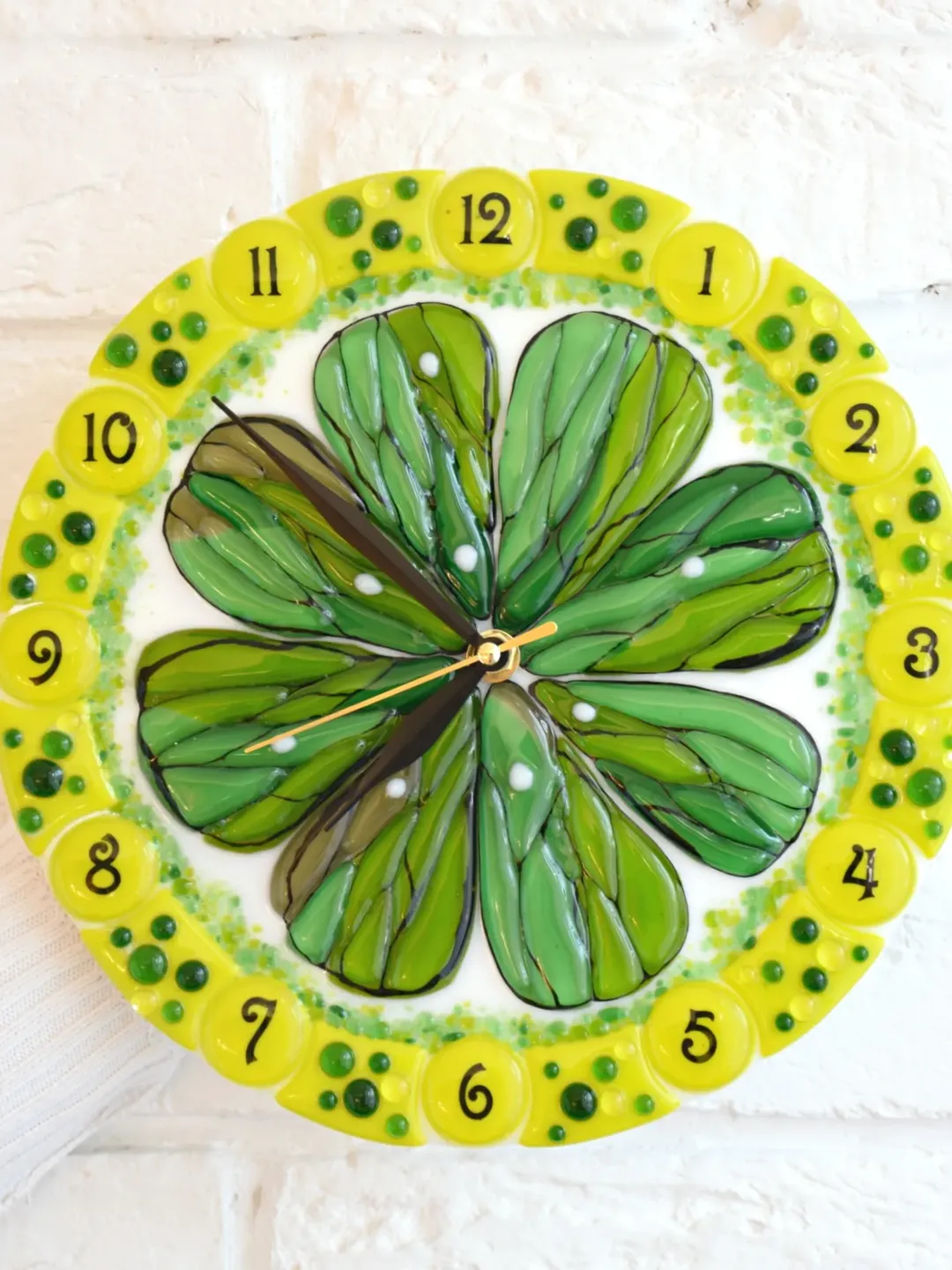 Unique wall clock for kitchen - Fused glass clock with lemon