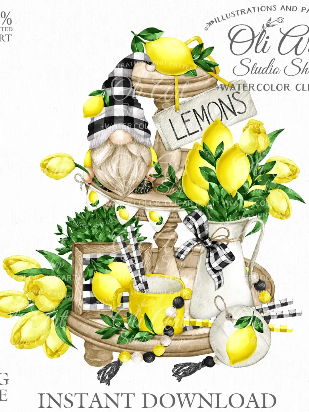 Lemons Tiered Tray Design. Summer. Gnome. Png File, Hand Drawn graphics. Digital Download. OliArtStudioShop