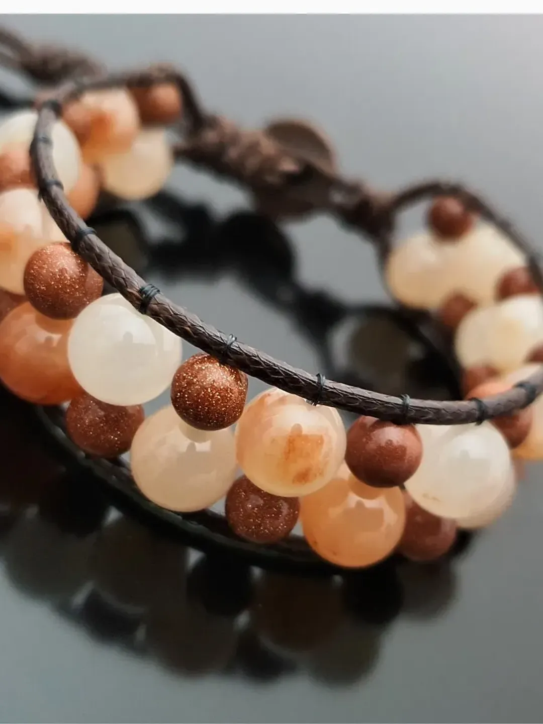 Sunstone and Goldstone Bracelet, Special Design Wristlet, Bohemian Bracelet, Beaded Jewelry, Boho Style Accesory, Gifts For Special Days