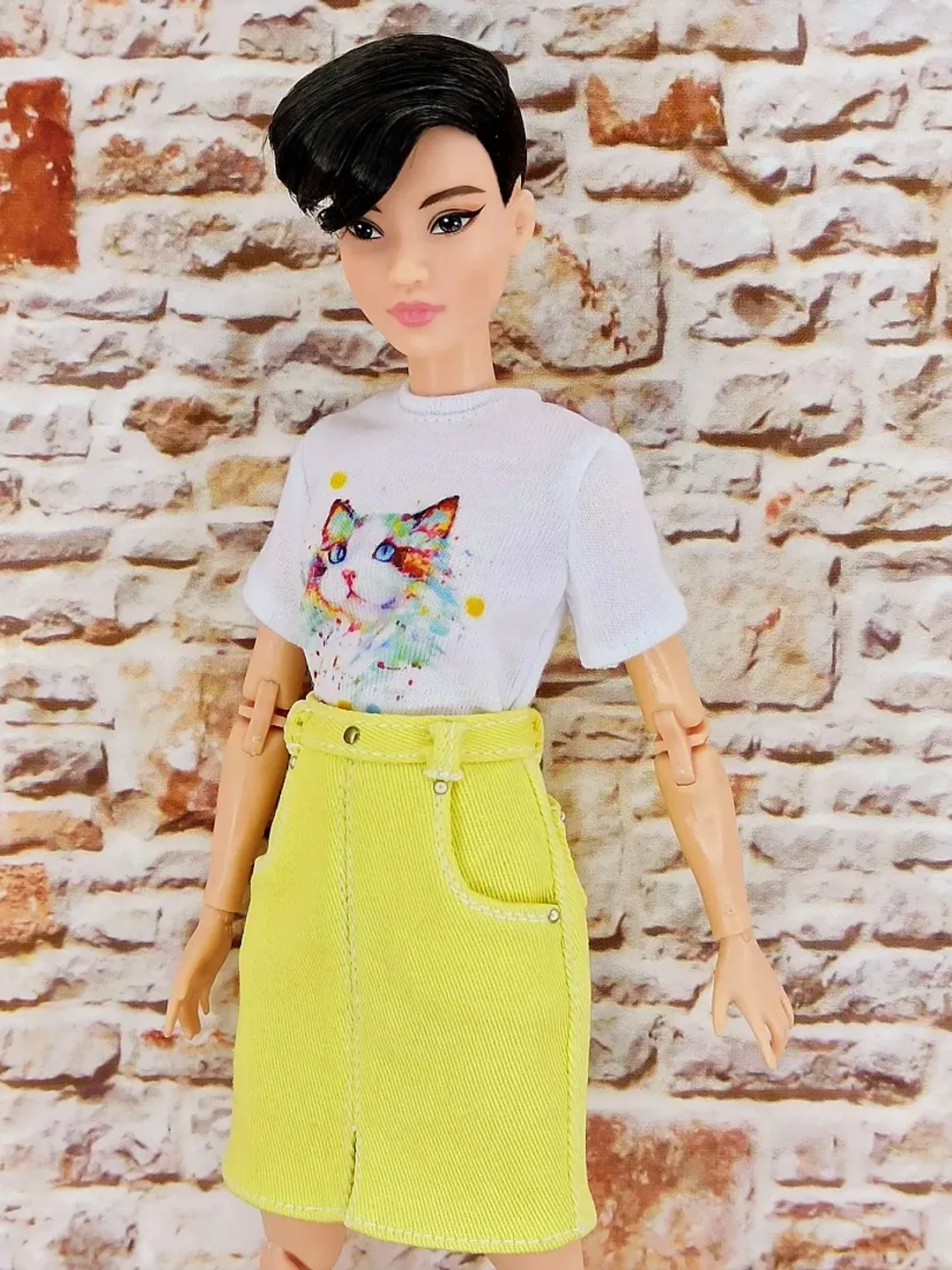 Yellow denim skirt with t-shirt for Barbie Doll (Petit)