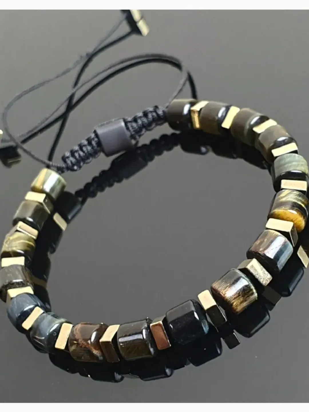 Original Tiger's Eye Macrame Bracelet, Valentine's Gift, Masculine Arm Band, Men's Bracelet, High Quality Gemstone, Hematite Wristlet