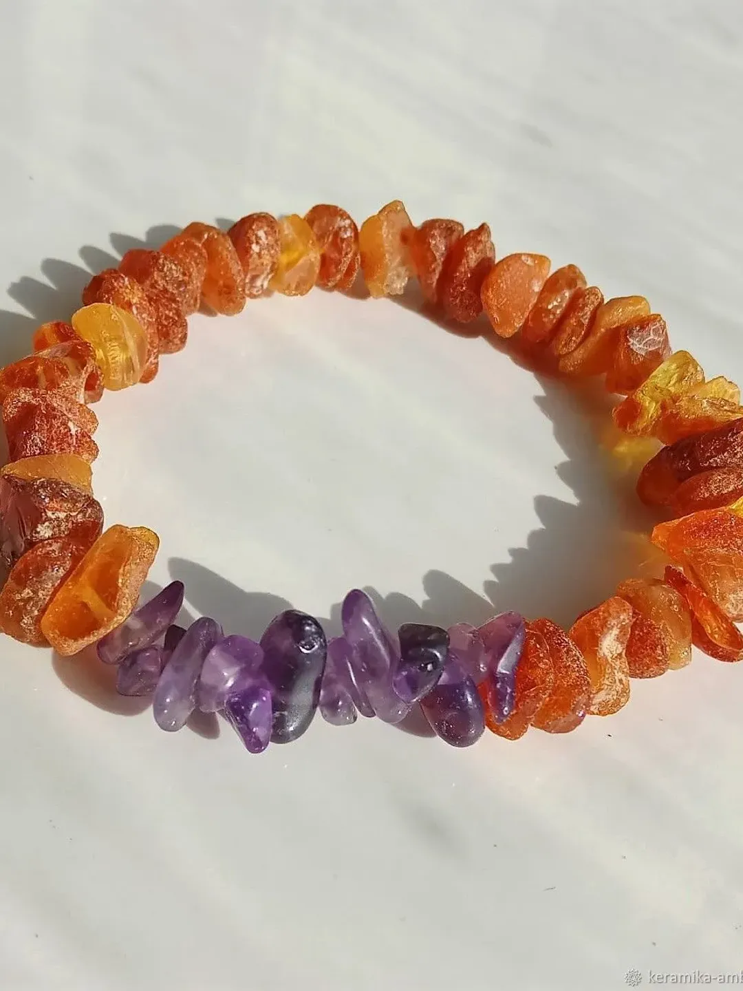 Baltic Raw Amber beads bracelet with Healing Crystal Amethyst raw gemstone bracelet Birthstone jewelry