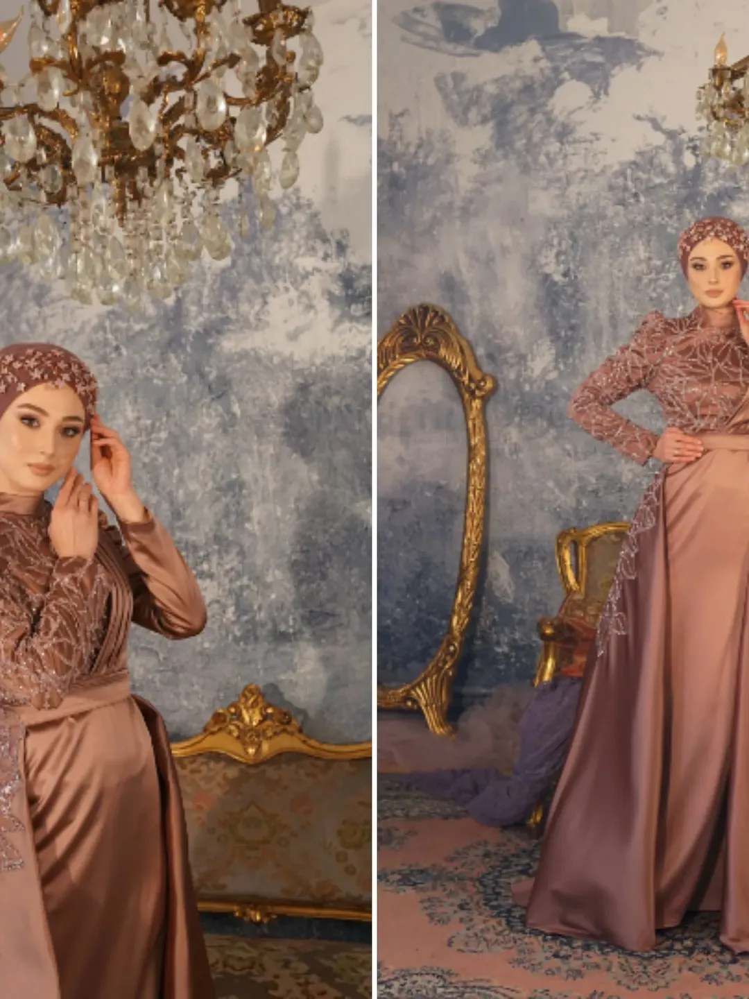 AHUNARE HIJAB - Zade Satin Copper Peplum Wedding Dress, Muslim Evening Gown, Nikah, Islamic Wedding, Engagement, Bridesmaid,