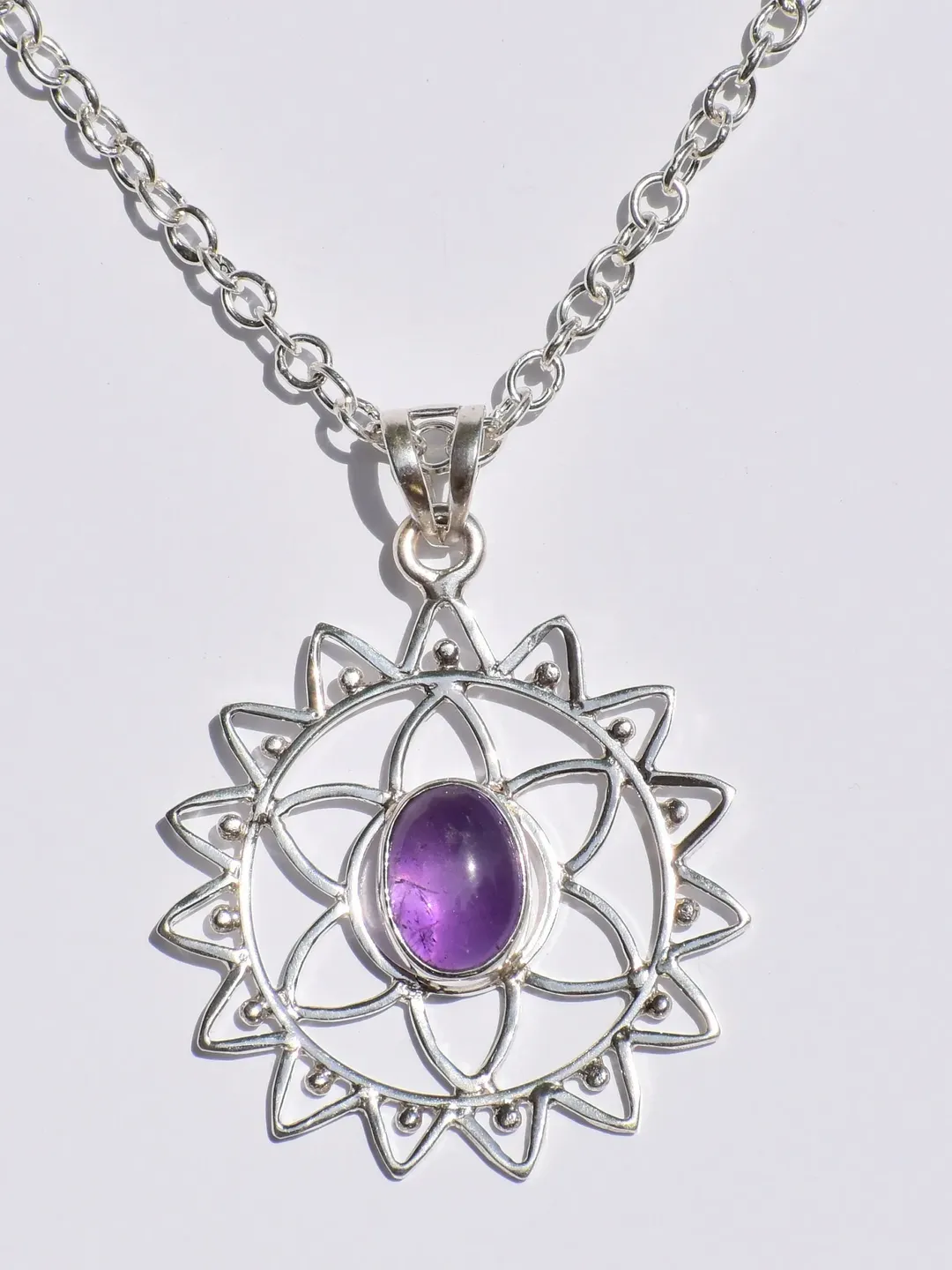 Amethyst Pendant, 925 Sterling Silver Pendant, Handmade Necklace, Oval Stone Necklace, Healing Stone, Purple Stone Jewelry, Women Accessory