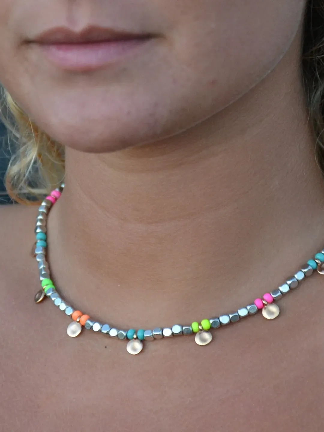 Dainty Seed Beads Necklace with Tiny Coin Charms | Minimalist Layering Necklace | Delicate Jewelry for Women Teens | Minimal Choker