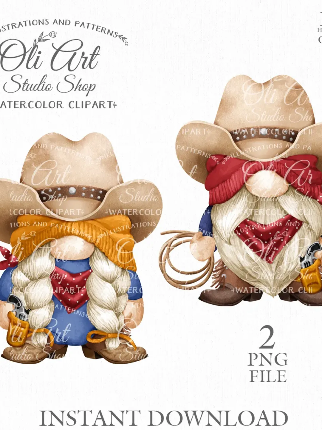Cowboy Gnomes Clip Art, Cowboy Hat, Hand painted clipart, Instant Download. Digital Download. OliArtStudioShop