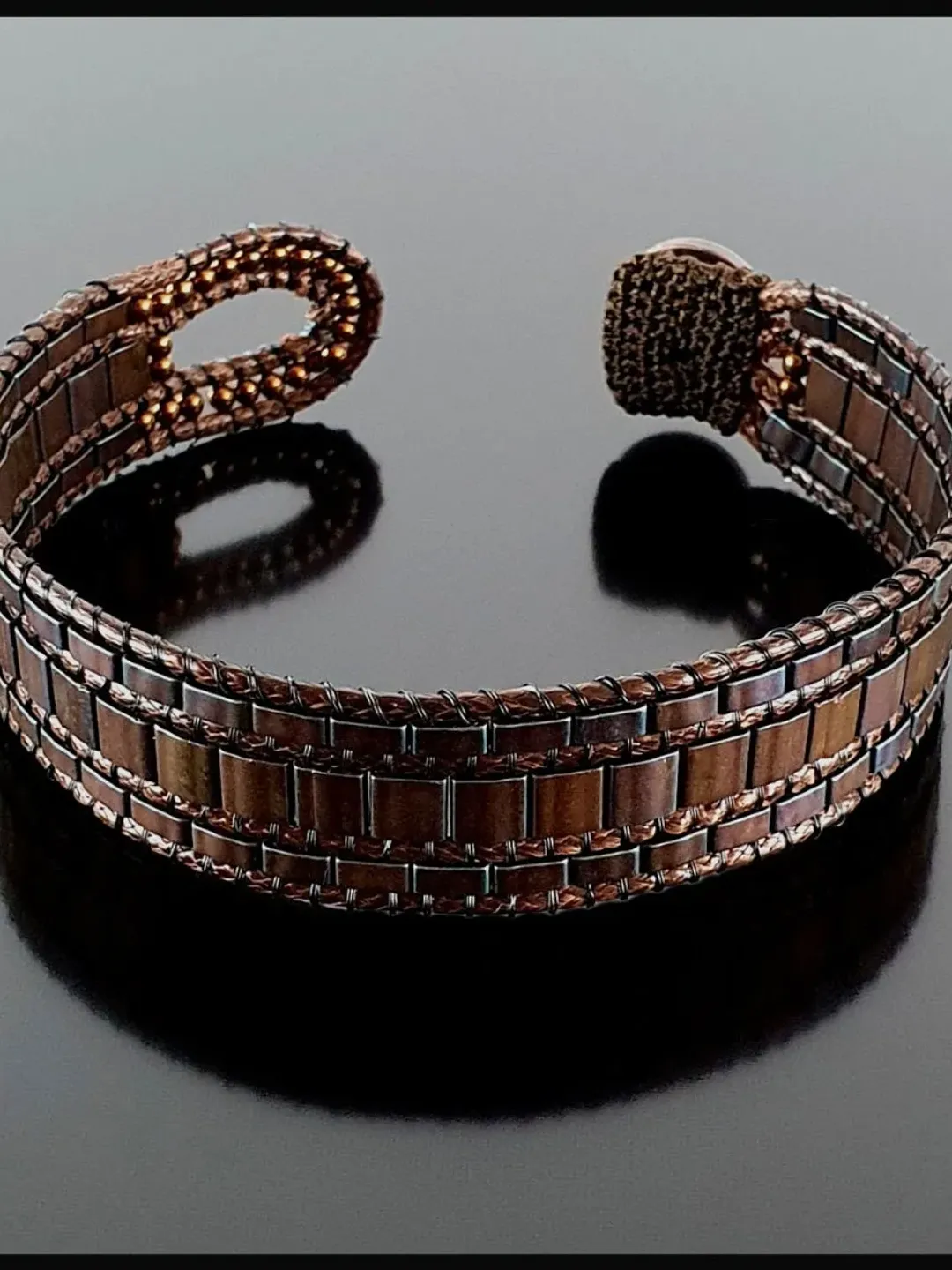 Brown Miyuki Beaded Armor Bracelet, Hematite Gemstone, Armor Style, Brown Unique Design Bracelet, Singles' Day Gifts, Retirement Gifts