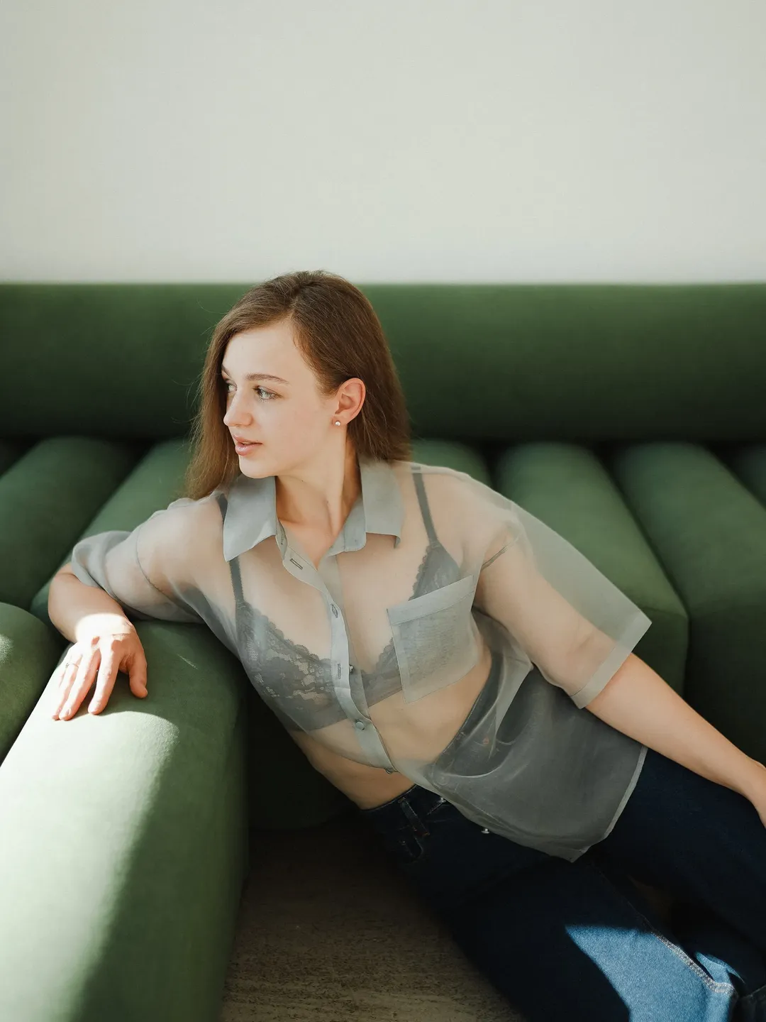 Silk Gray Short Sleeve Blouse, Sheer Blouse, Women Shirt Womens Victorian blouse