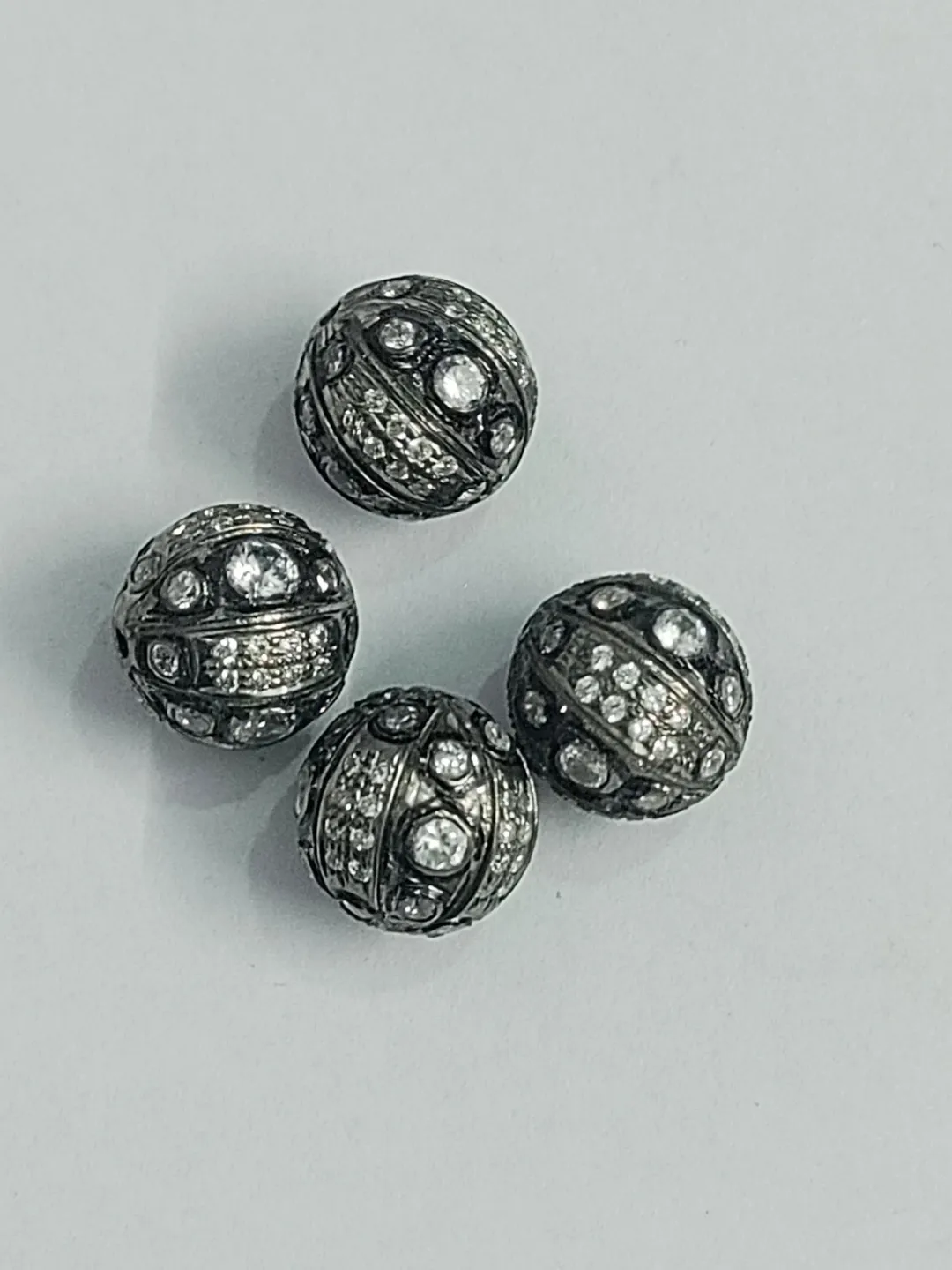 Pave Polki Diamond Beads, Pave Beads, 13MM Round Beads, Sterling Silver Beads, Jewelry Beads, Spacer Beads, Shamballa Ball Beads