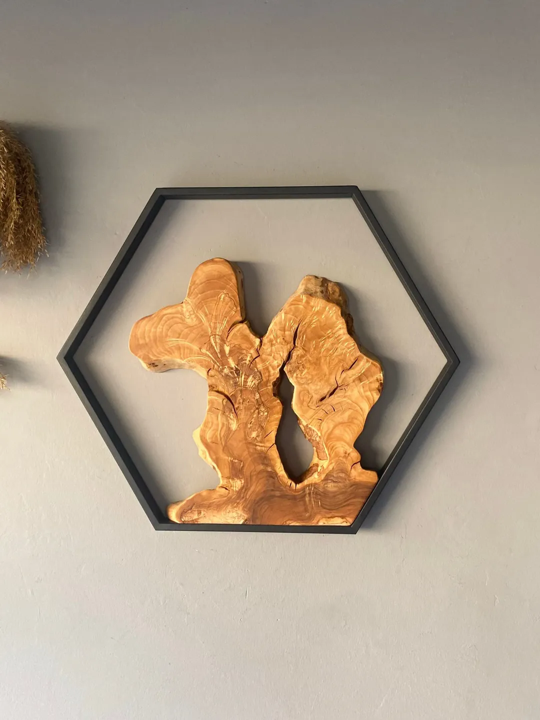 Hexagon Olive Wood Wall Art 20", Frames for Wall Art, Geometric Wood Wall Art, Wood Tree Wall Art, Wood Art Wall Decor