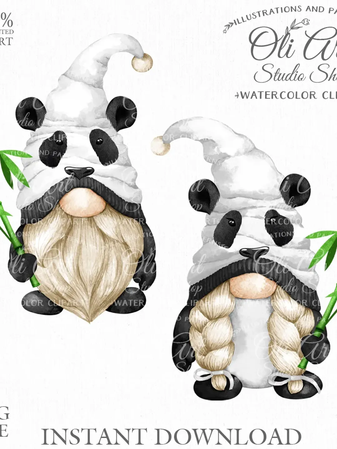 Gnome panda Clip Art. Cute Characters, Hand Drawn graphics. Digital Download. OliArtStudioShop