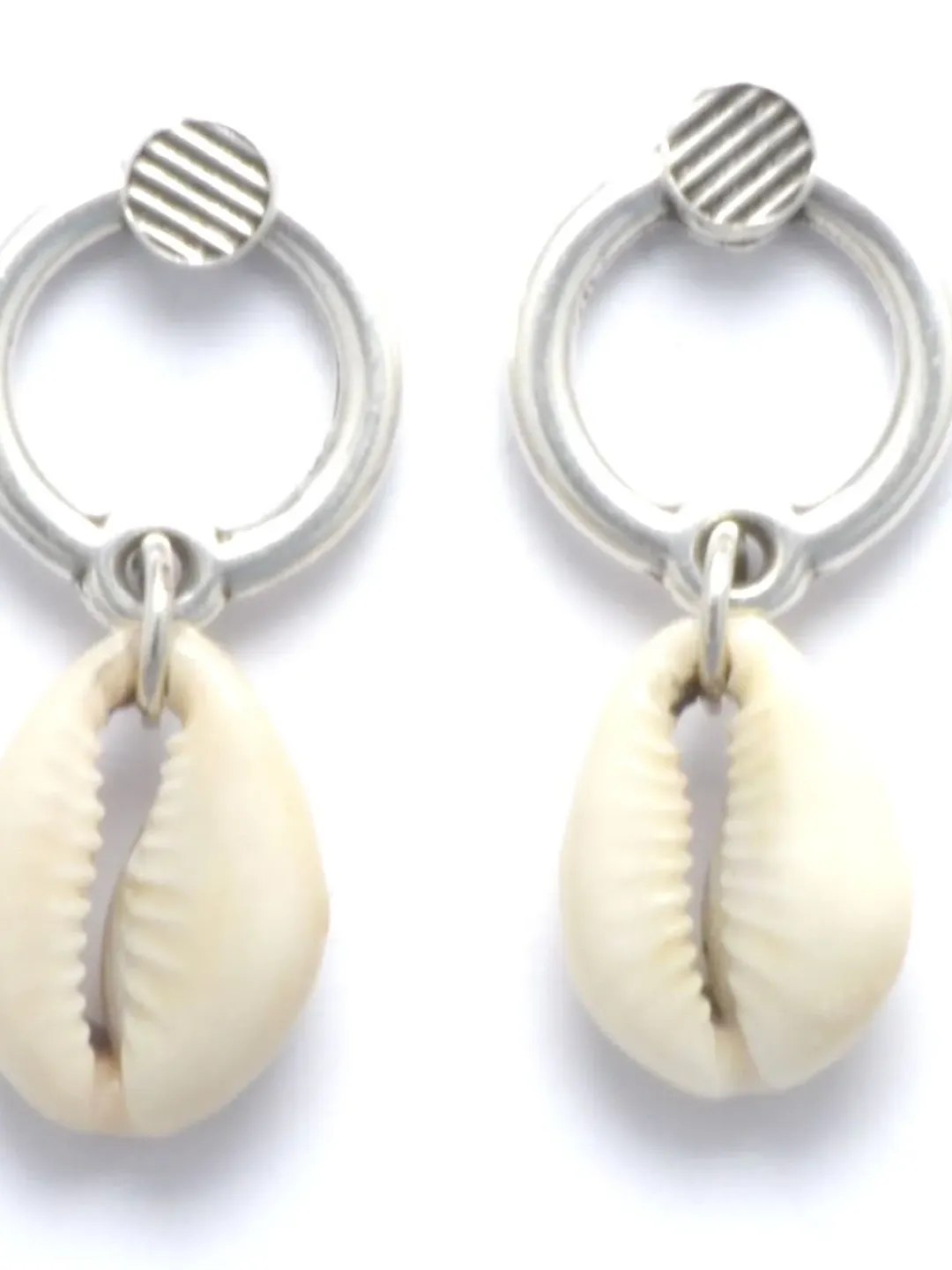 Cowrie Shell Hoop Earrings, Shell Hoops Beach Jewelry, Seashell Ear Jackets, Summer Earrings, Silver Circle Ear Studs, Minimal Stud Earring
