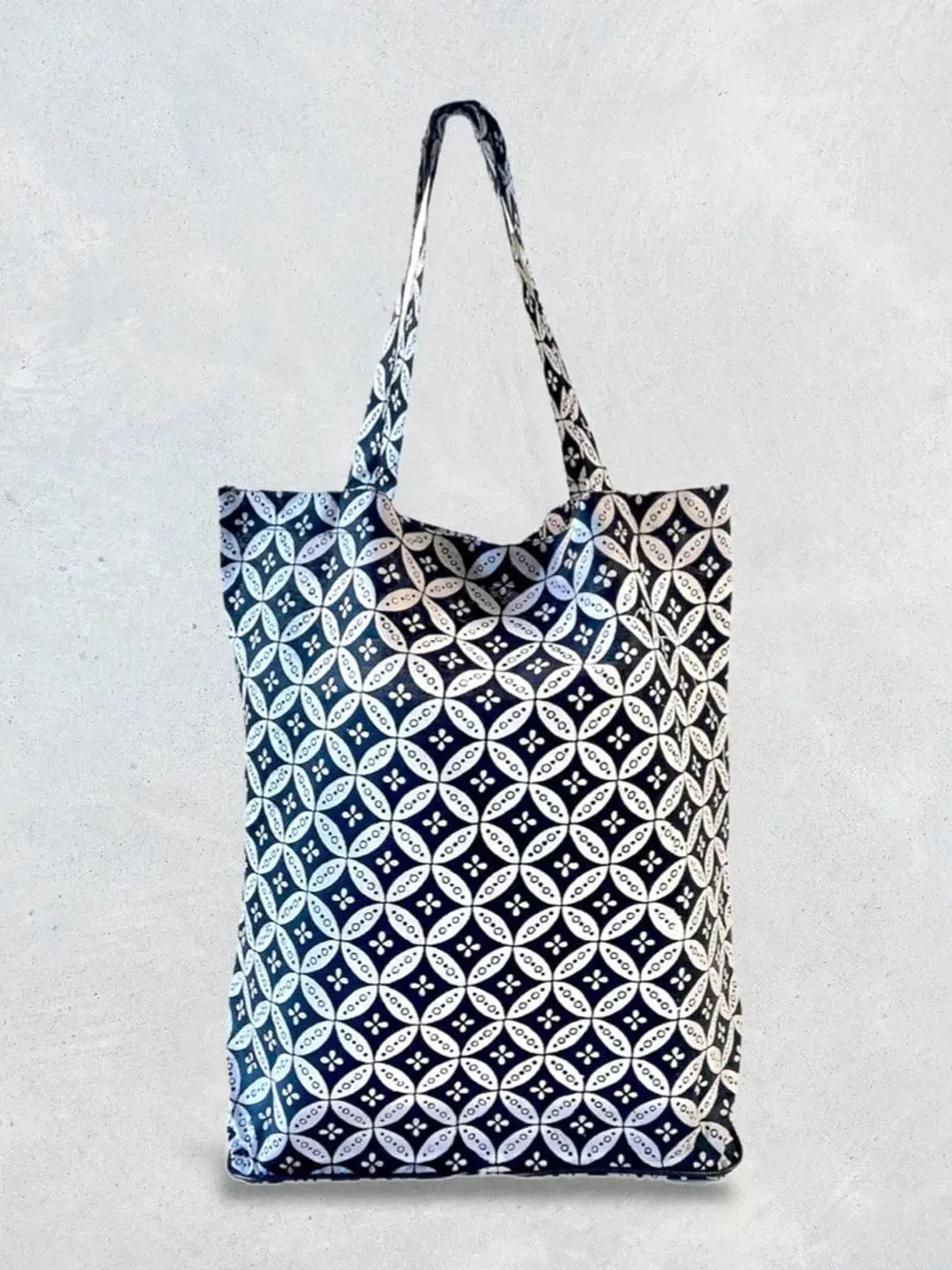 Foldable Shopping Bag | Black Batik Tote | Reusable Grocery Bag | Bohemian Cotton Tote | Indonesian Batik Bag