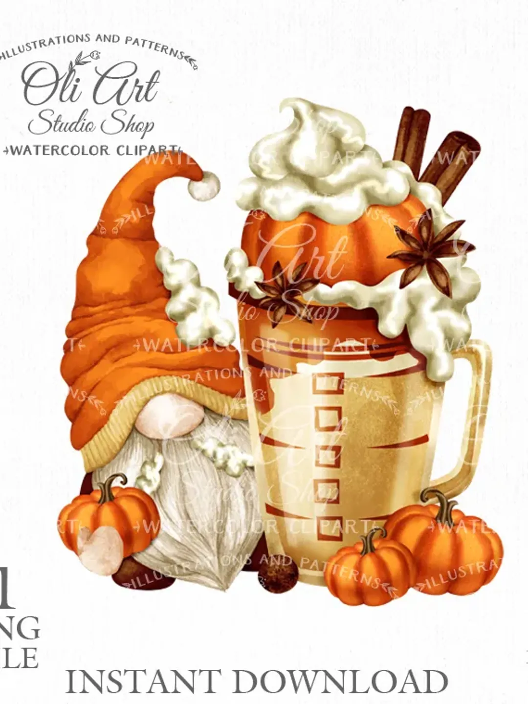 Fall Coffee Drink PNG, Latte gnome, Pumpkin, Clip art PNG