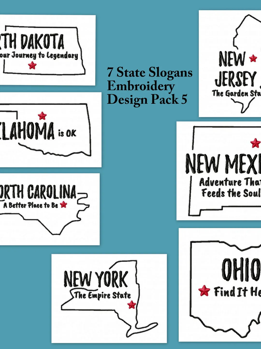 Embroidery Taglines 50% off,7 State Slogans Embroidery Design Pack 6,7 size, Instant ...