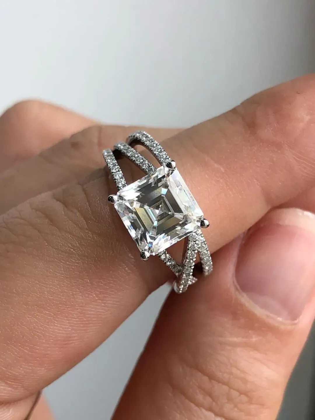 Asscher Cut Moissanite Colorless: 8.0mm/2.9ct Wedding Ring, Valentine Gift,Gift For Her,Anniversary Ring,Perfect gift for Her,Birthday Gift.