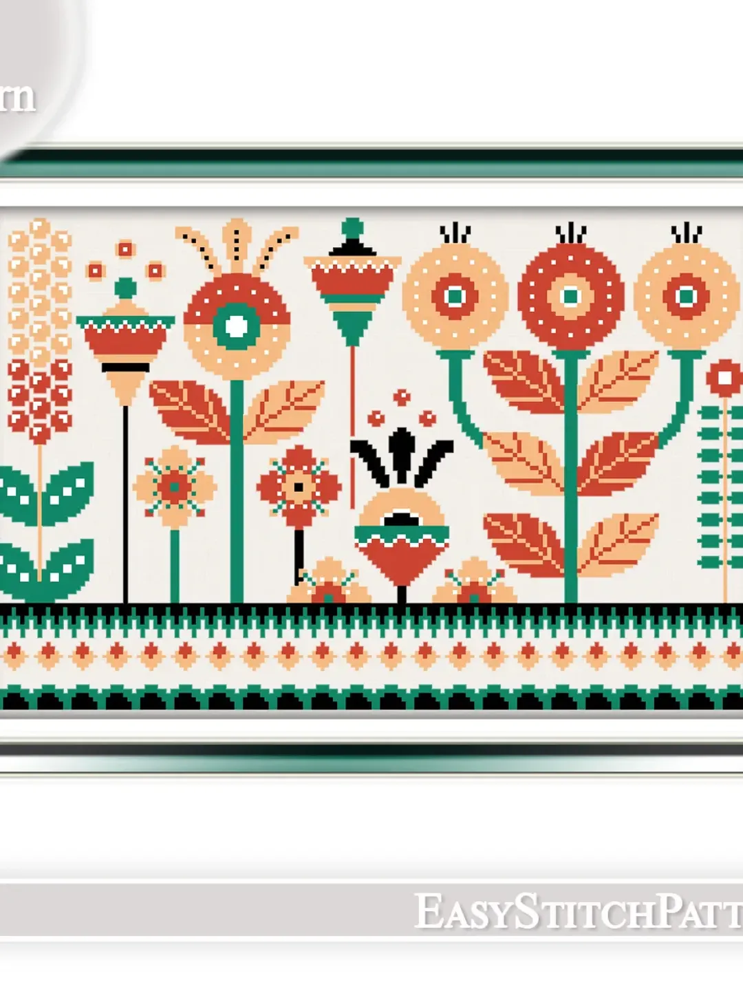 Flowers cross stitch pattern. Scandinavian cross stitch. Abstract cross stitch pattern.