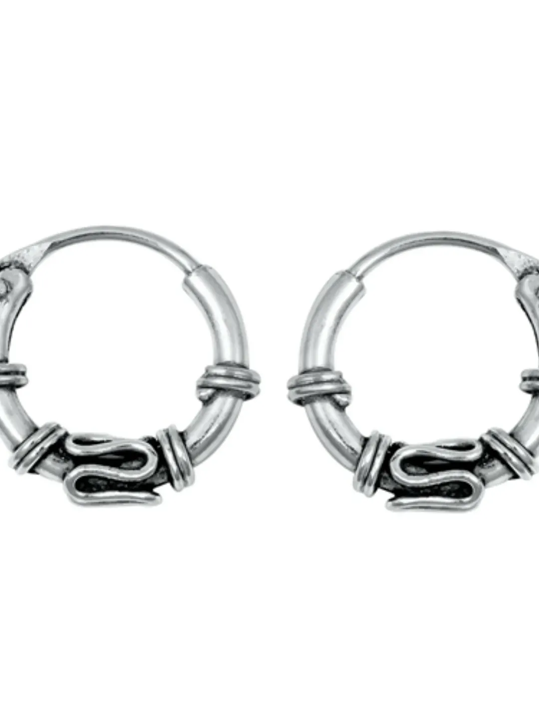 Bali Hoop Earrings, solid 925, Sterling Silver hoop Loop earrings, Sterling Silver Cartilage Earrings, 1.2 mm thick 8 mm Diameter, Antique