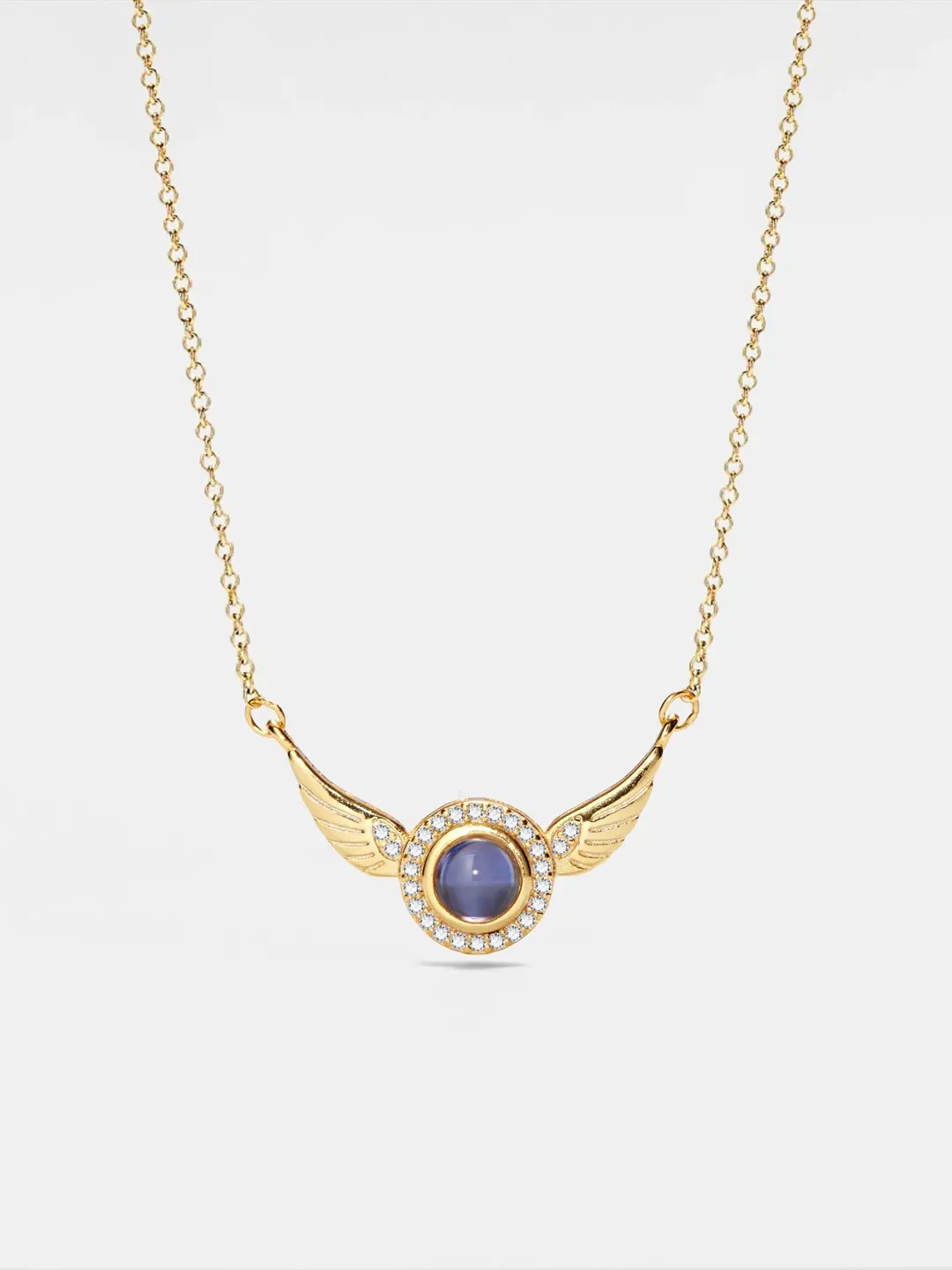 PERIMADE Angel Wing Projection Necklace • Personalized Picture Inside Pendant • Sterling Silver Keepsake Jewelry • Trendy Best Friend Gift