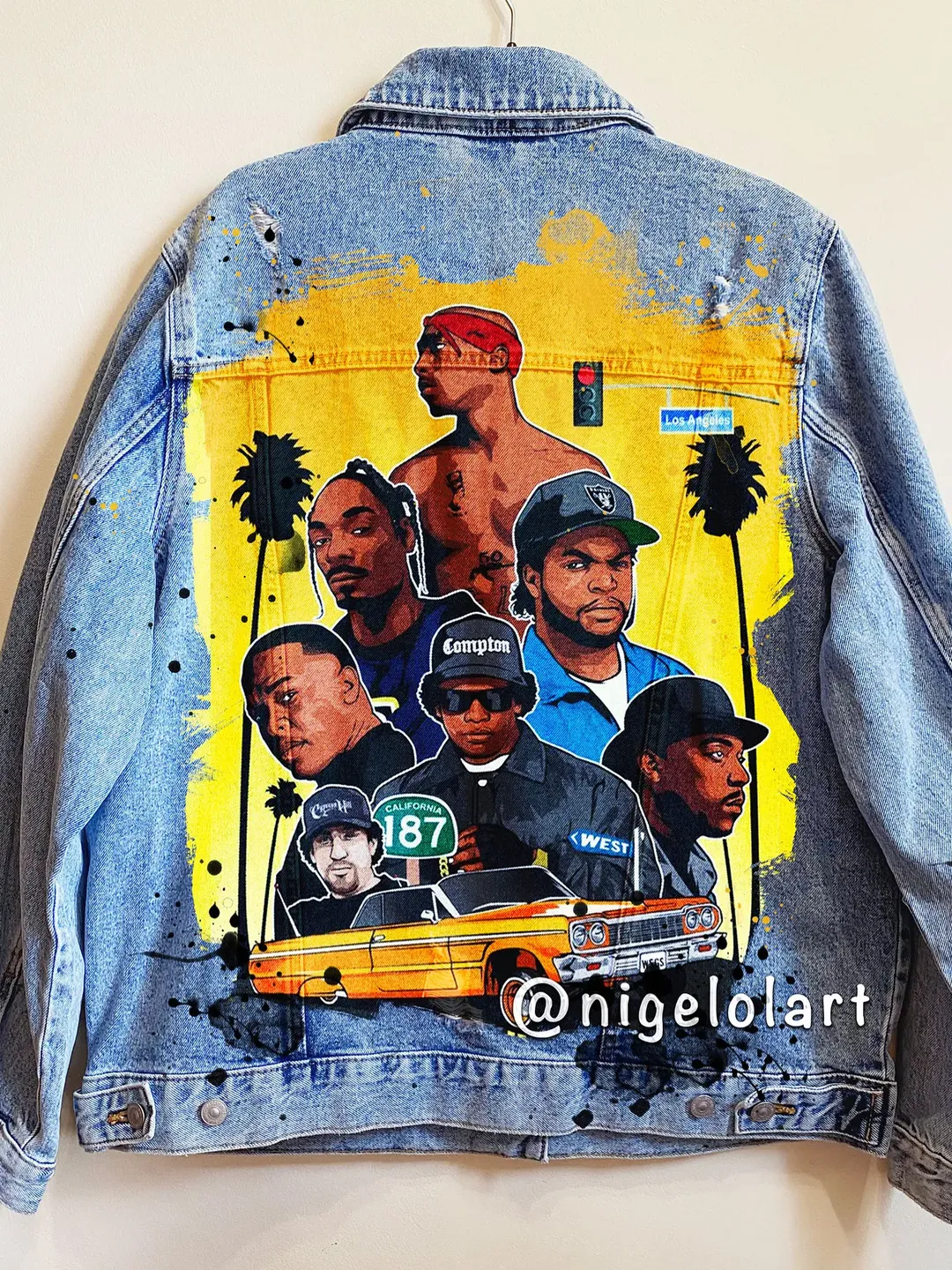 Painted denim jacket Jeans jacket B.I.G. Jay Z Eminem Rakim Nas 50 Cent Ice  Cube snoop dogg Tupac Shakur, image size:1080x1440
