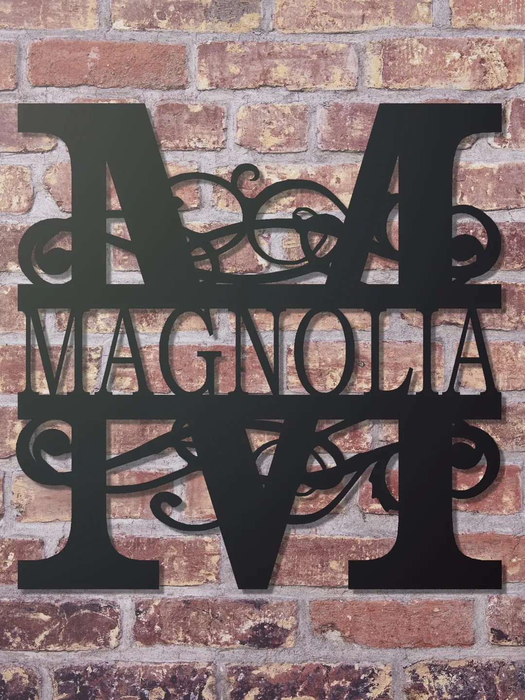 Fancy scrolled monogram Family name sign, front porch decorative sign,  decorative address sign, Custom metal sign.