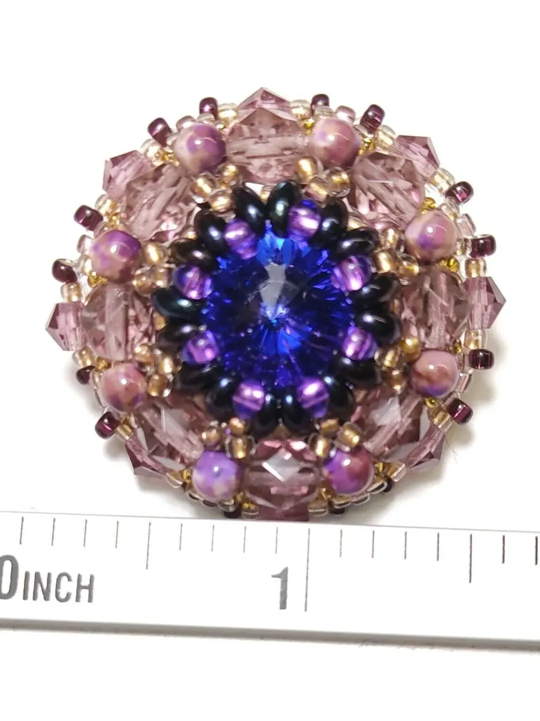 Purple Crystal Brooch Beaded Woven Openwork Statement Pin Lilac