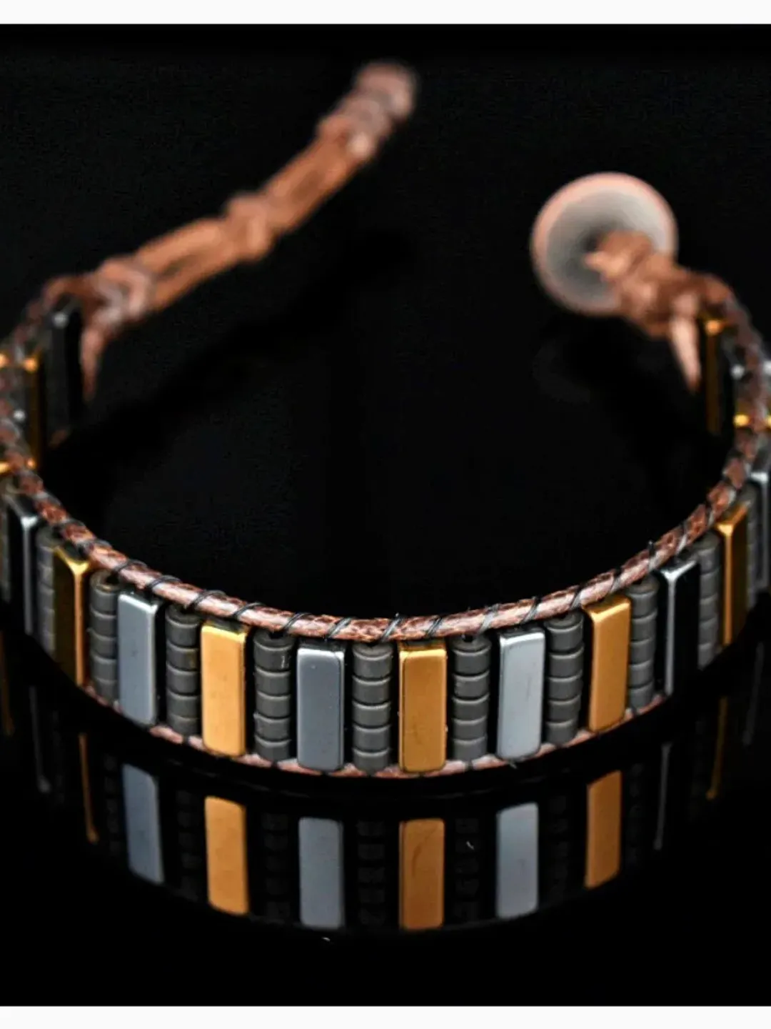 Hematite Bracelet, Grey and Copper Wristlet, Graduation Gifts, Arm Band Accessorize, Gemstone beads, Gift for boyfriend, Special Desing