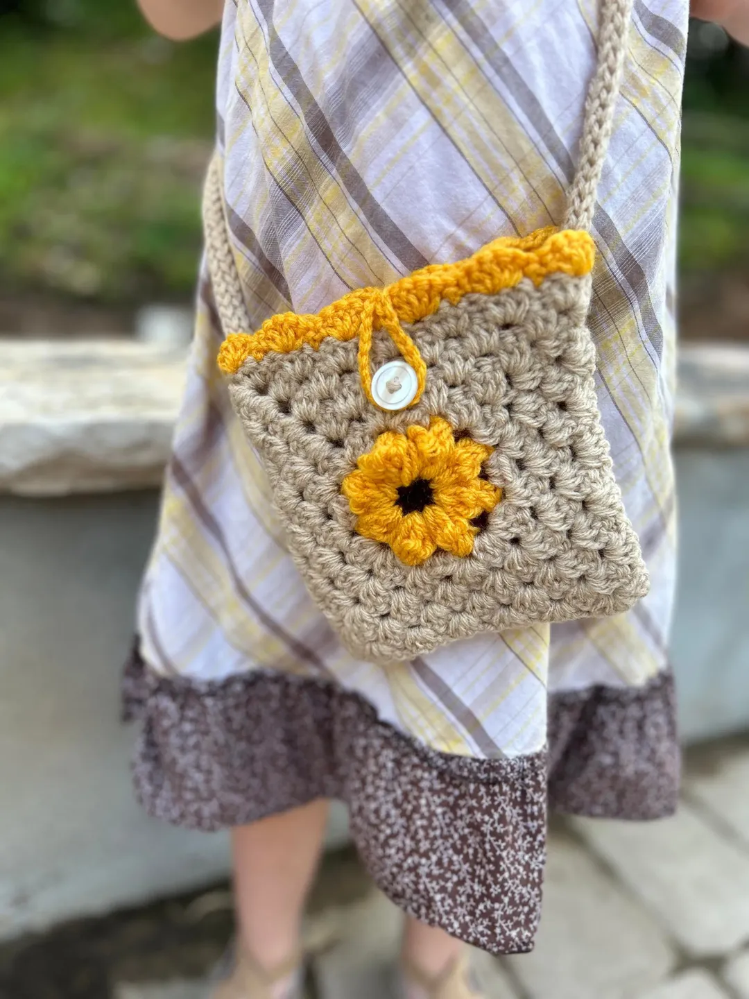 Square Sunflower Center Purse, Knitted Bags, Little Girl's Purse, Small Plants Pouch, Flower Bag, Gift Ideas for Kids, Shaped Kids Purses