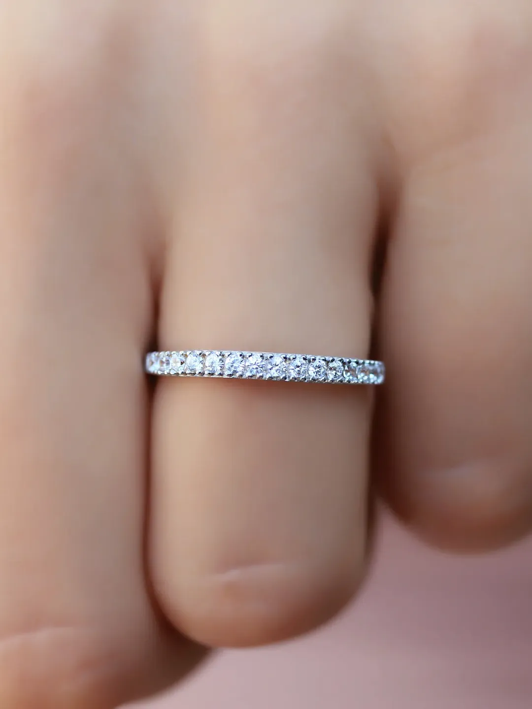 STACKING RING GOLD | Half Eternity Diamond Wedding Ring Band | Minimalist Women Stacking Eternity Ring | Custom 14k Solid Gold Ring Band