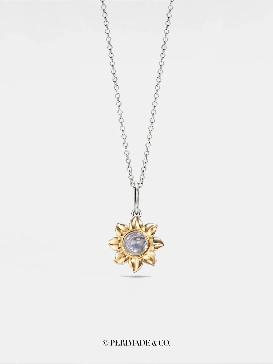 PERIMADE Sunflower Projection Necklace • Customized Memorial Photo Pendant • Personalized Picture Inside Jewelry • Trendy Best Friend Gift