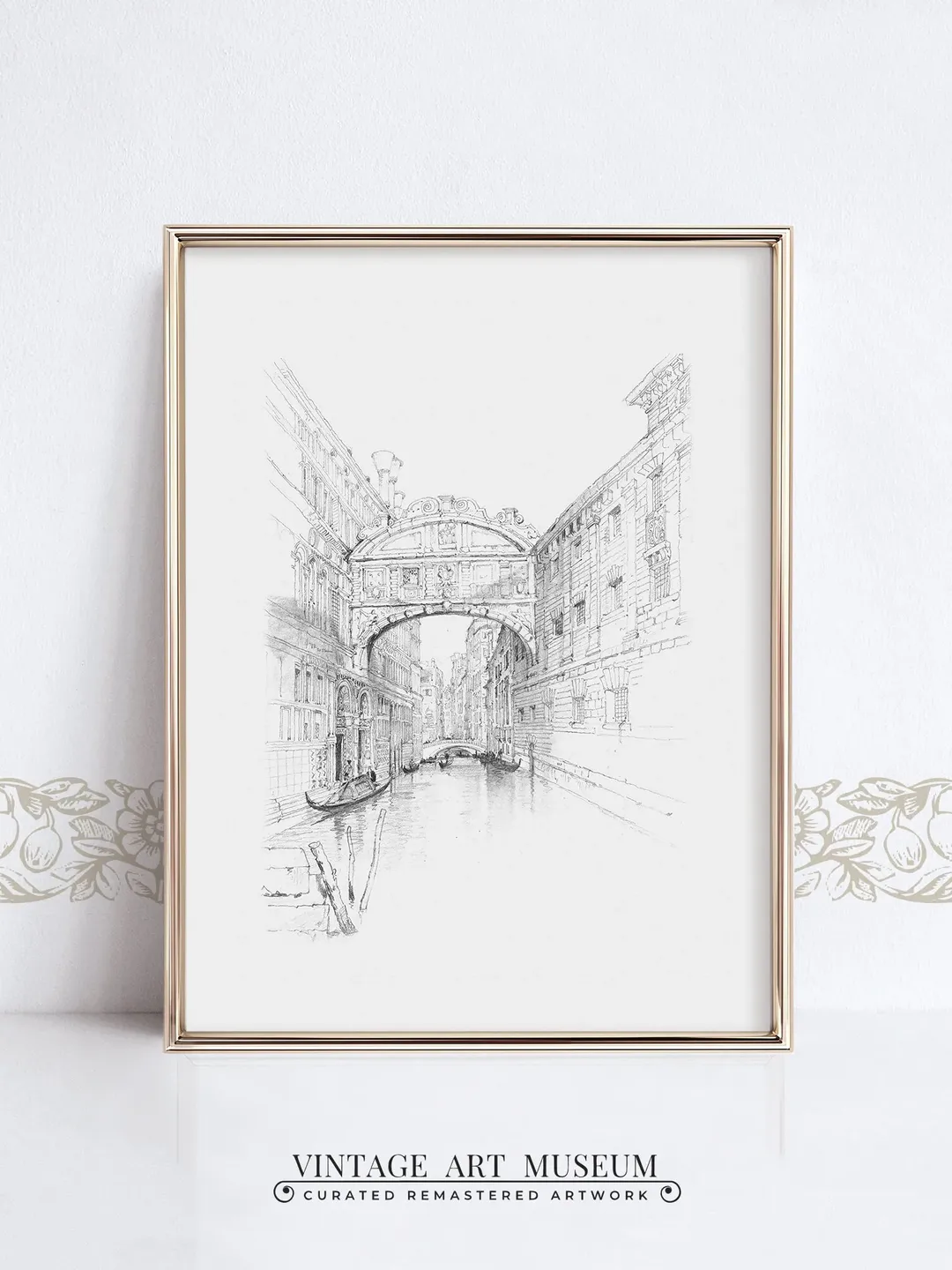 Venice Italy Bridge of Sighs Vintage Sketch, Antique Architecture, PRINTABLE Italian Wall Art, Digital Downloadable Decor | 173