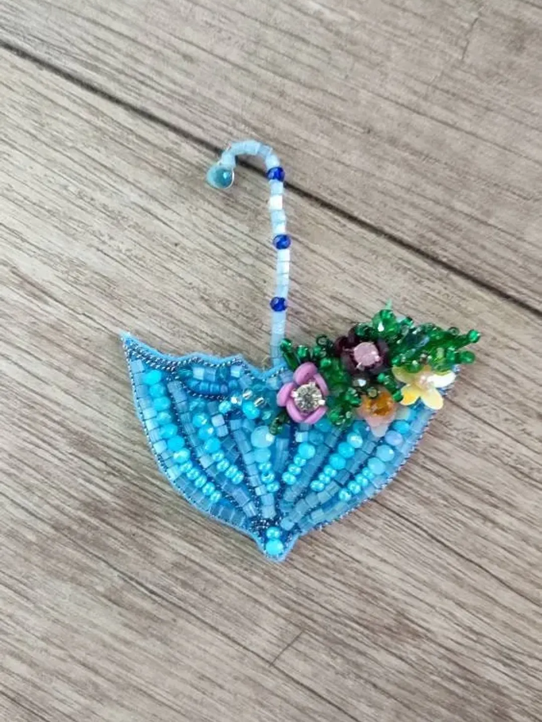 Brooch embroidery Embroidered umbrella brooch Beaded umbrella brooch Blue embroidered beaded umbrella brooch Embroidered accessories pins
