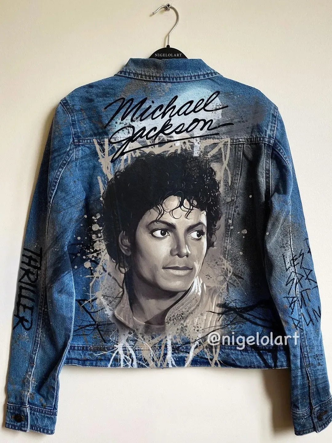Michael Jackson Painted denim jacket Custom jacket Portrait from photo