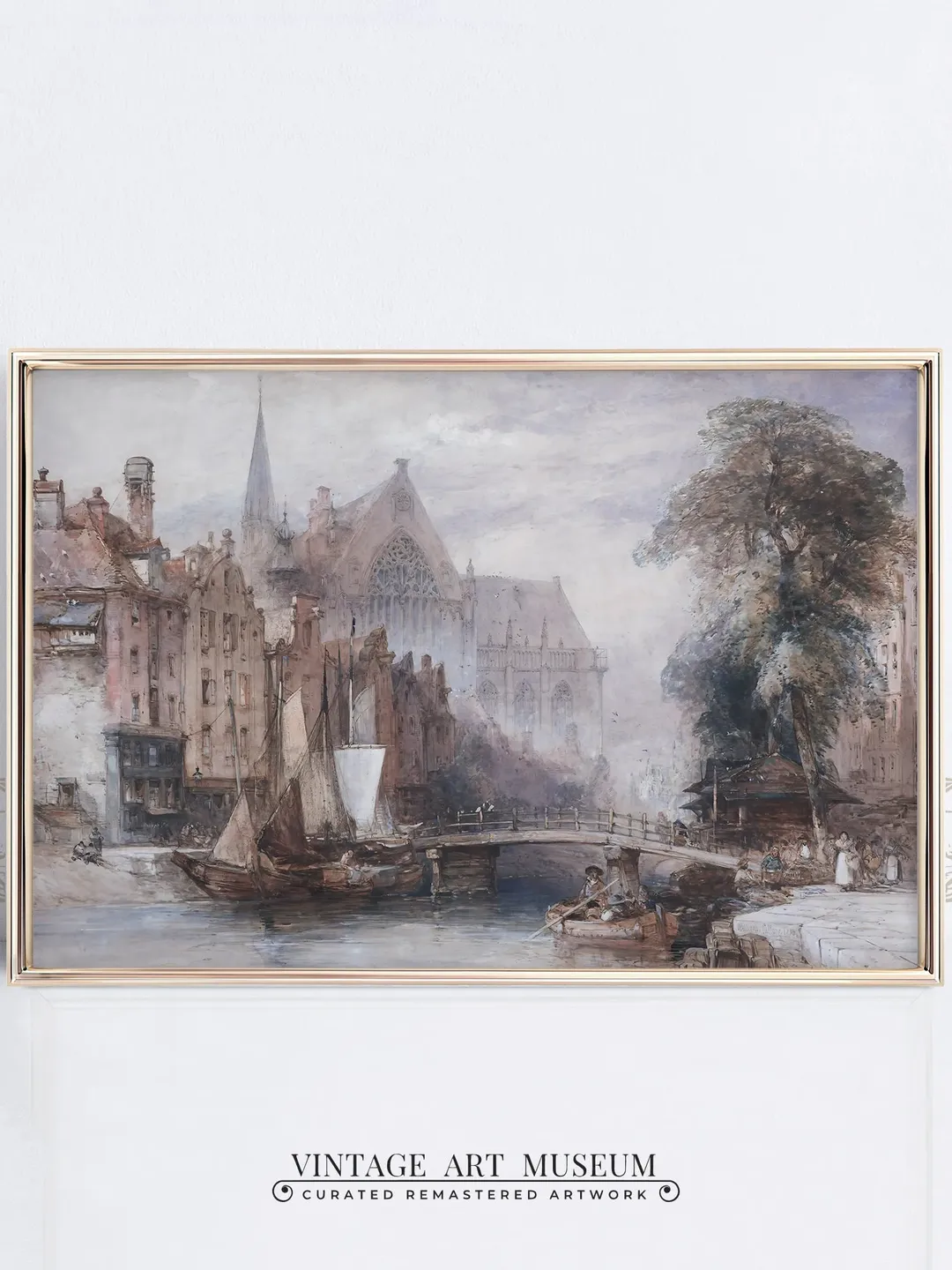 Large Vintage Amsterdam Wall Art Print, Watercolor Painting Cityscape, Old Architecture PRINTABLE Home Decor, Digital Downloadable | 95