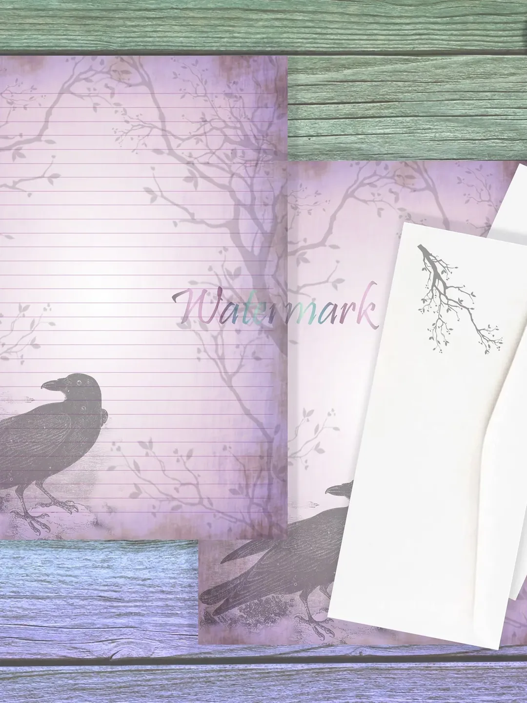 Purple Raven Stationery Set | Crow Writing Paper | Raven Envelope | Forest Stationery | Goth Writing | Raven Letter Paper | Black Bird Pages