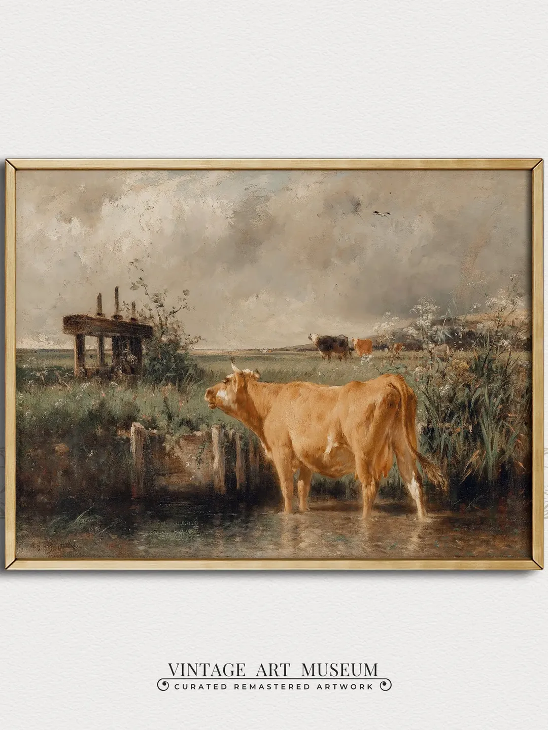 Farmhouse Wall Art Vintage Cow Painting, Antique Digital Downloadable Print, Large 24x36 PRINTABLE Decor | 161