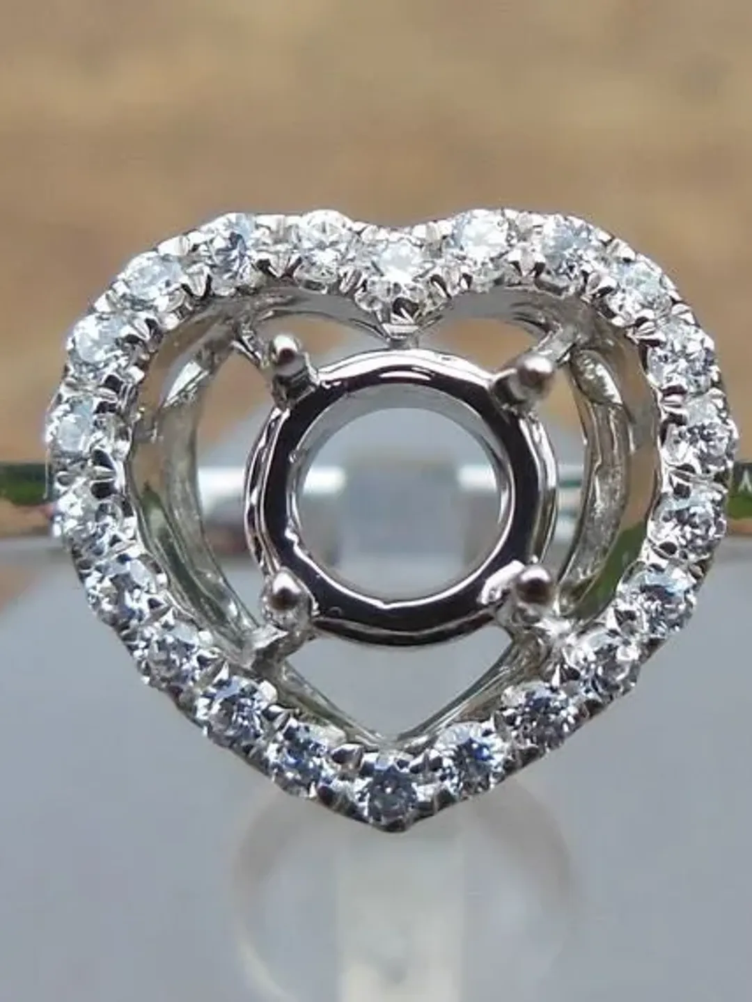 Round 5MM Solid 14K White Gold Semi Mount Ring,  Diamond Ring, Engagement Ring, Gift for Her