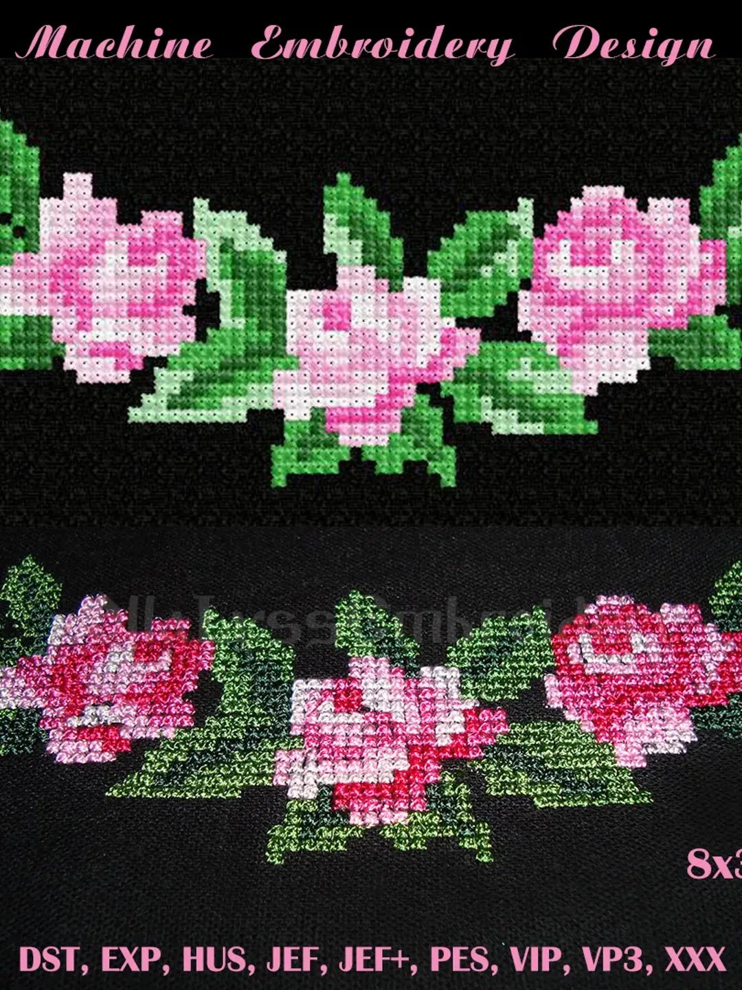 Rose border cross stitch machine embroidery design