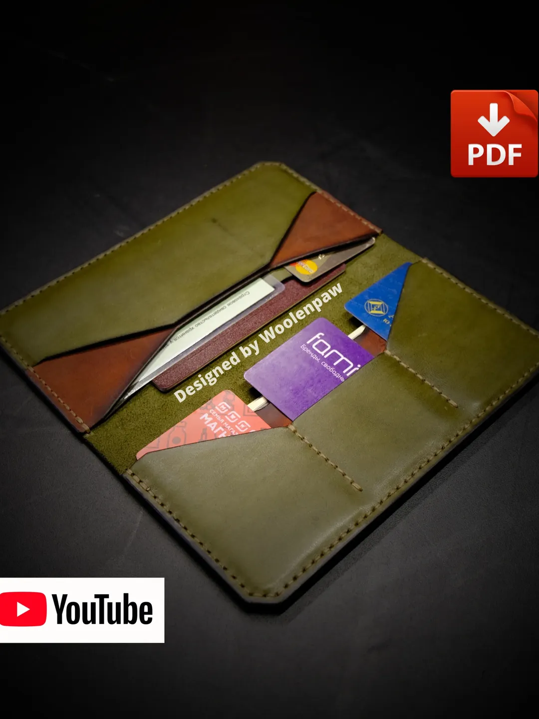 PW9 leather pattern to make a wallet "Geometric". Leather template passport wallet.