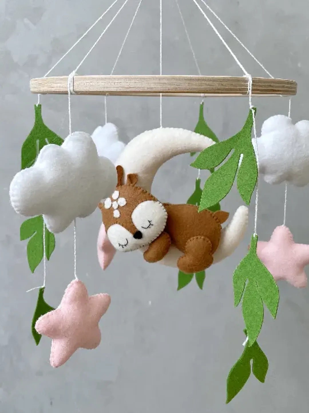 Baby girl mobile deer, Woodland mobile baby girl, Crib mobile girl pink