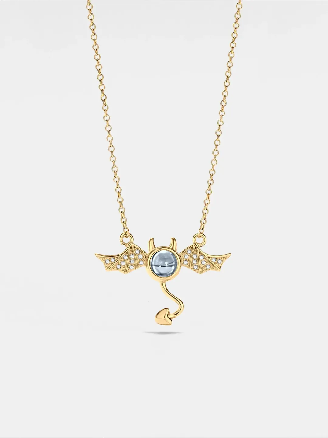 PERIMADE Demon Wing Projection Necklace • Personalized Picture Inside Pendant • Sterling Silver Keepsake Jewelry • Trendy Best Friend Gift