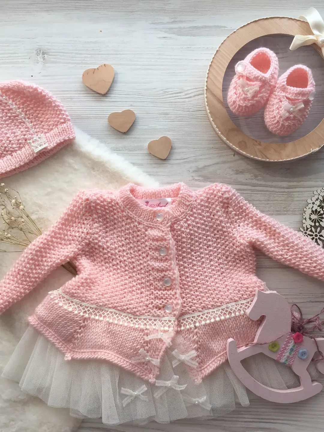 Baby girl coming home outfit. Clothing set for baby born girl. Hand made knit dress. Gift for newborn girl. Baptism outfit for baby girl.