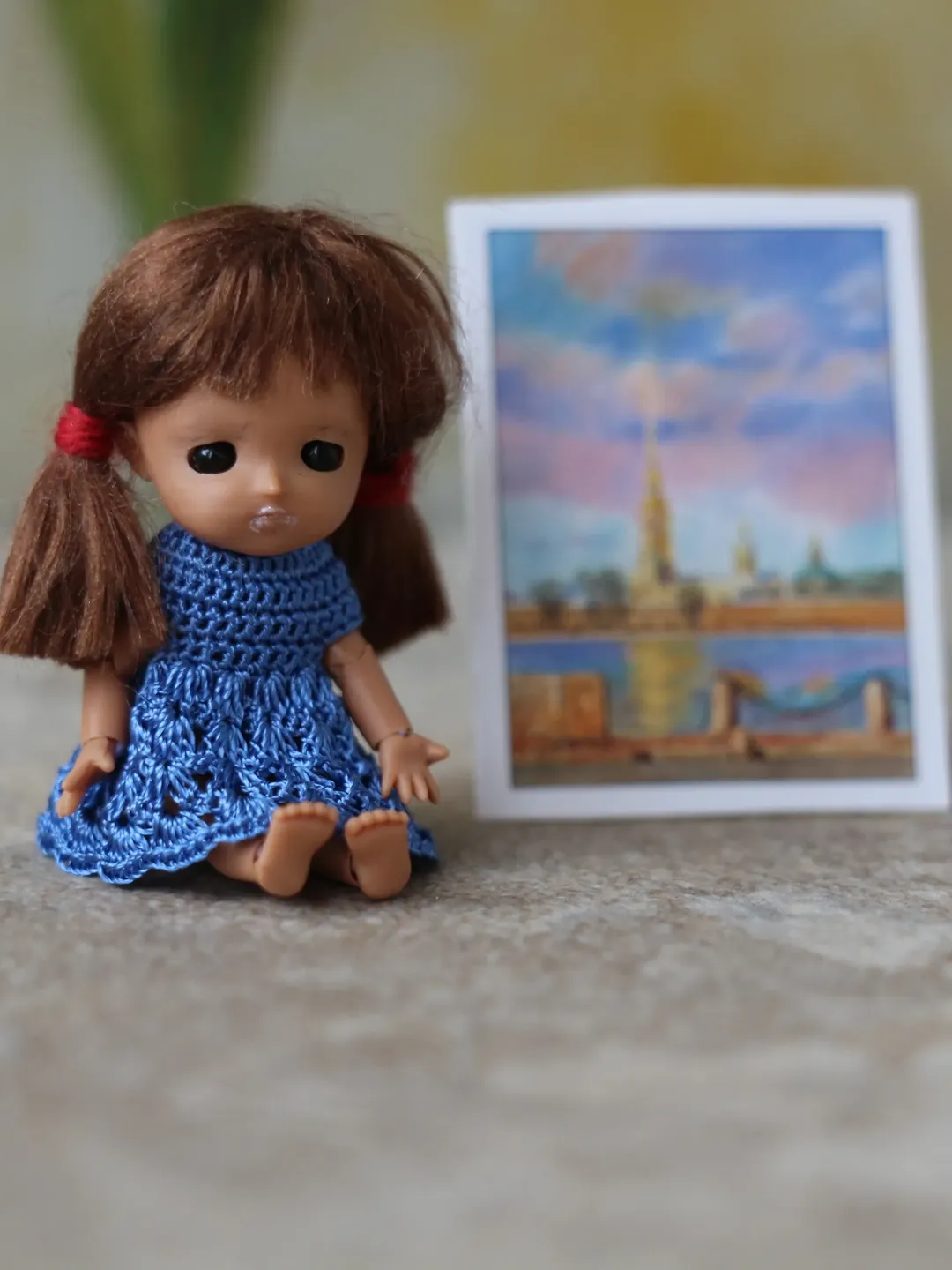 Micro bjd Geliefuxiaoxiao clothes. 1,5 inches  Micro doll miniature knit dress. Miniature knitting for micro dolls.