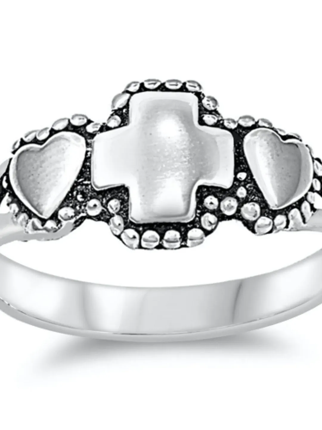 Sterling Silver Cross and Heart Ring, Thumb Ring, First Communion Gift, Confirmation, Cross Ring Unisex, Religious Jewelry Size 4 to 12