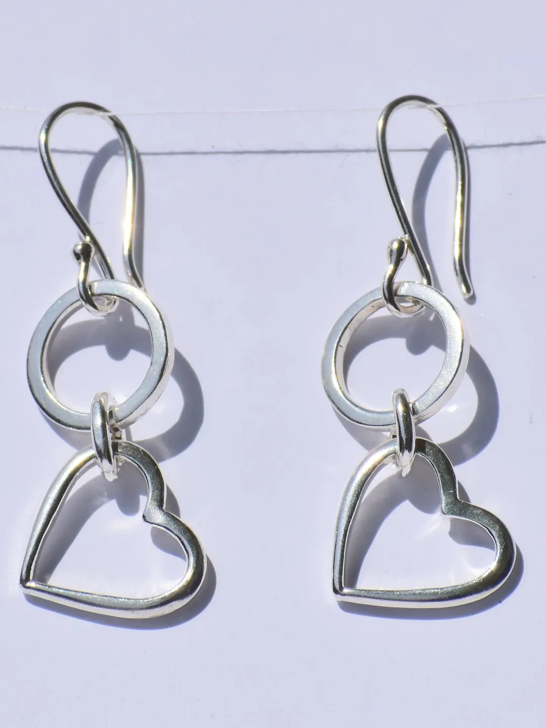 Heart Dangled Earrings, Silver Dangled Earrings, 925 Sterling Silver Earrings, Handmade Earrings, Earlope Earrings, Anniversary Gift For Her