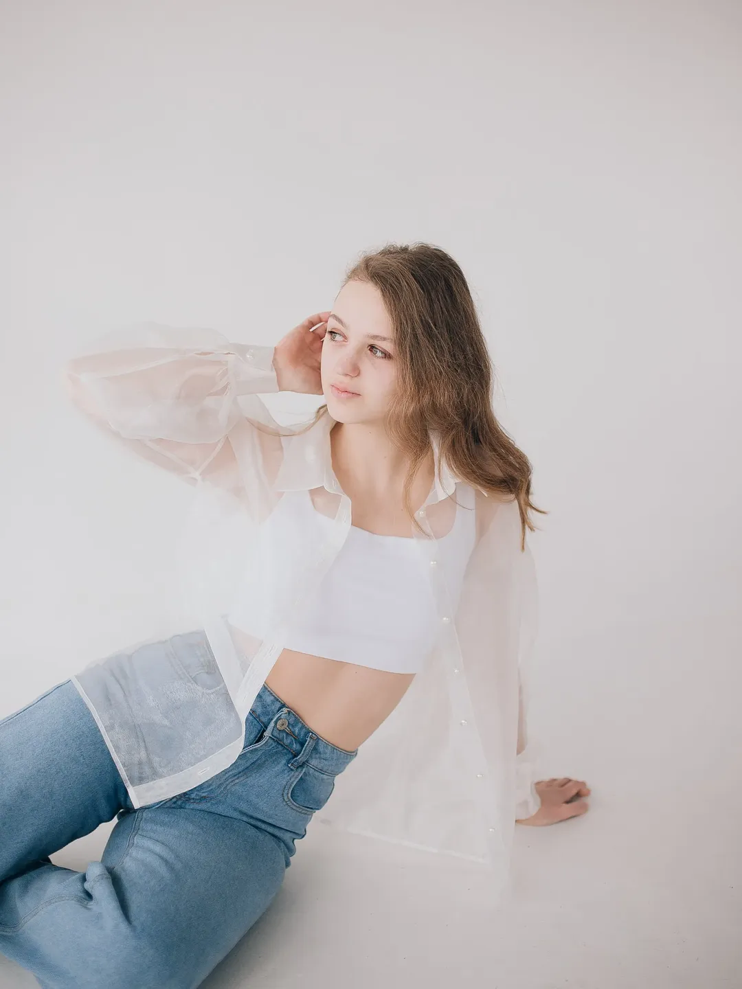 Transparent Lightweight blouse, Pirate organza  blouse, Sheer blouse, Blouse with voluminous long sleeves, Women's shirt of a straight cut