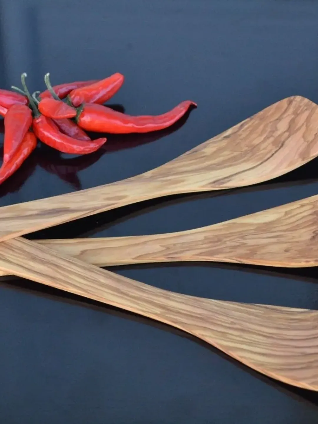 Lot Of 3 Olive Wood Curved Spatula 30 cm / 11.8" - Kitchen Utensils you need - Wooden cooking accessories for your home